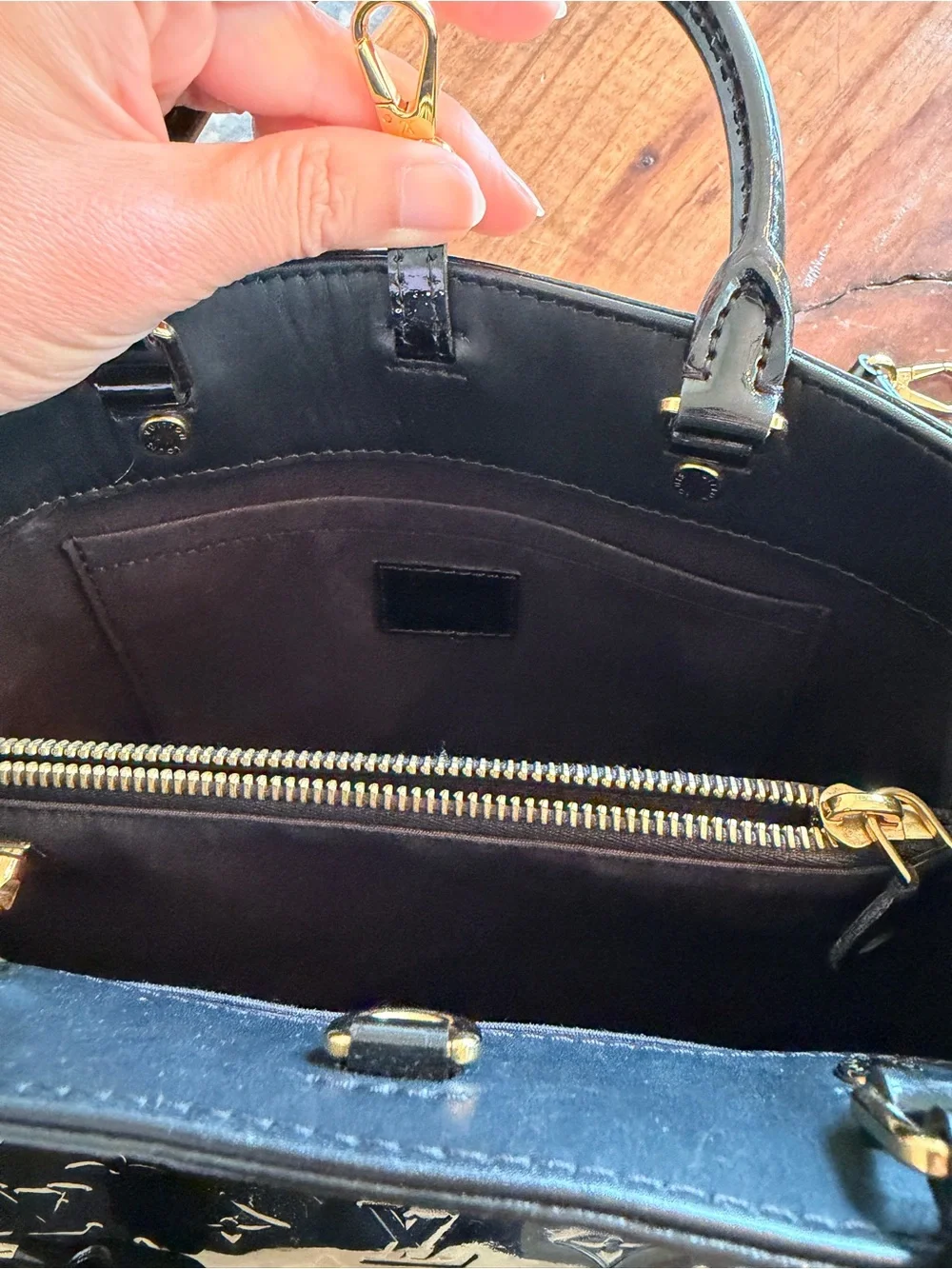 Louis Vuitton Montaigne Vernis Black Patent Leather Satchel
